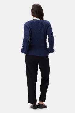 Faedra Organic Cotton Sweater - Navy -Vibe Wardrobe Shop 10303 Faedra Cotton Navy 3
