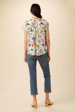 Renata Washable Silk Blouse - Stella Floral White -Vibe Wardrobe Shop 1068 Renata Stella White 3
