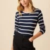 Berkeley Long Sleeve Dream Knit Tee - Navy White Stripe
