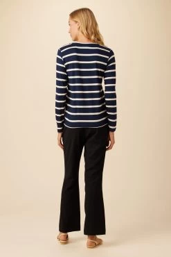 Berkeley Long Sleeve Dream Knit Tee - Navy White Stripe -Vibe Wardrobe Shop 108 LS Berkeley Navy White Stripe 3