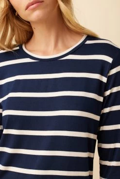 Berkeley Long Sleeve Dream Knit Tee - Navy White Stripe -Vibe Wardrobe Shop 108 LS Berkeley Navy White Stripe 4