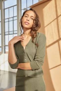 Bridgette Pointelle Rib Cardigan - Calla Green - ReAmour