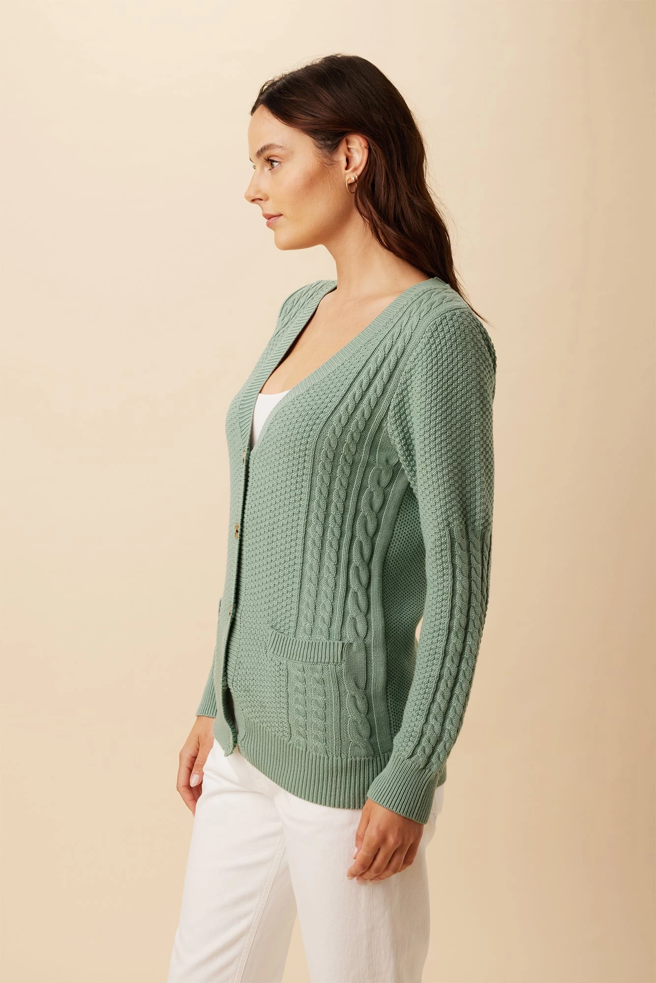 Astra Organic Cotton Cardigan - Blue Green 2 Astra Organic Cotton Cardigan - Blue Green - Image 2