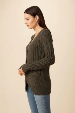 Astra Organic Cotton Cardigan - Thyme -Vibe Wardrobe Shop 1552 Astra Thyme 2