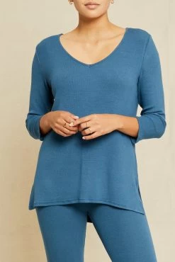 Celine 3/4 Sleeve Dream Rib Tee - Azure