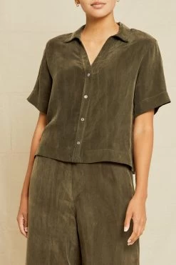 Monroe Cottonseed Cupro Pajama Top - Olive