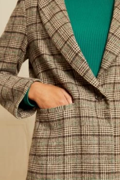 Pippa Wool Blazer - Tan And Green Plaid -Vibe Wardrobe Shop 211013 AV October ECOMM 0664PippaTanGreenPlaid 7249 web