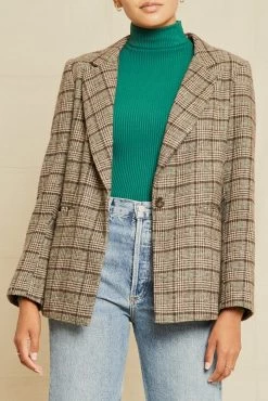 Pippa Wool Blazer - Tan And Green Plaid