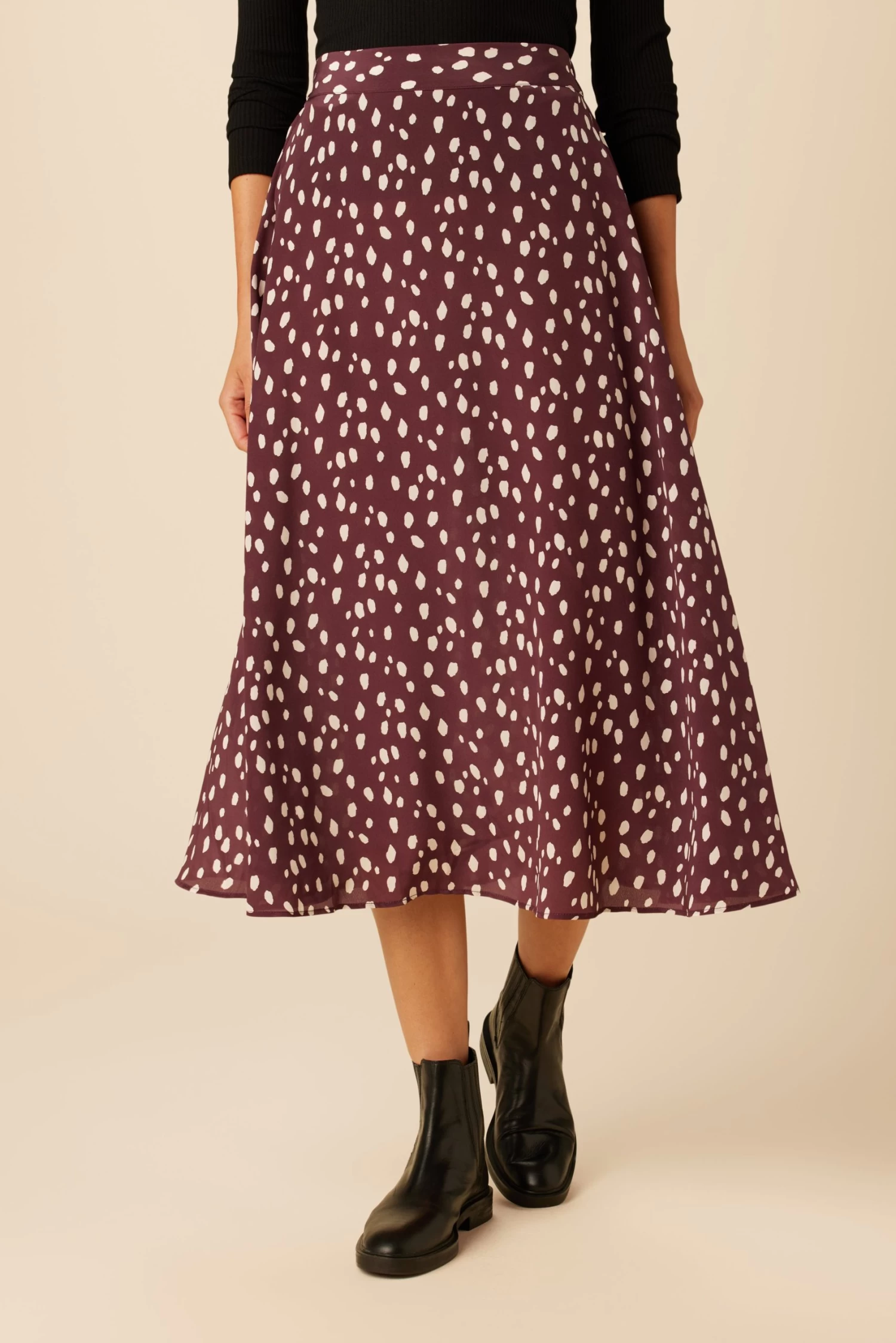 Blaze Washable Silk Skirt - Pebble Dot Plum 1 Blaze Washable Silk Skirt - Pebble Dot Plum