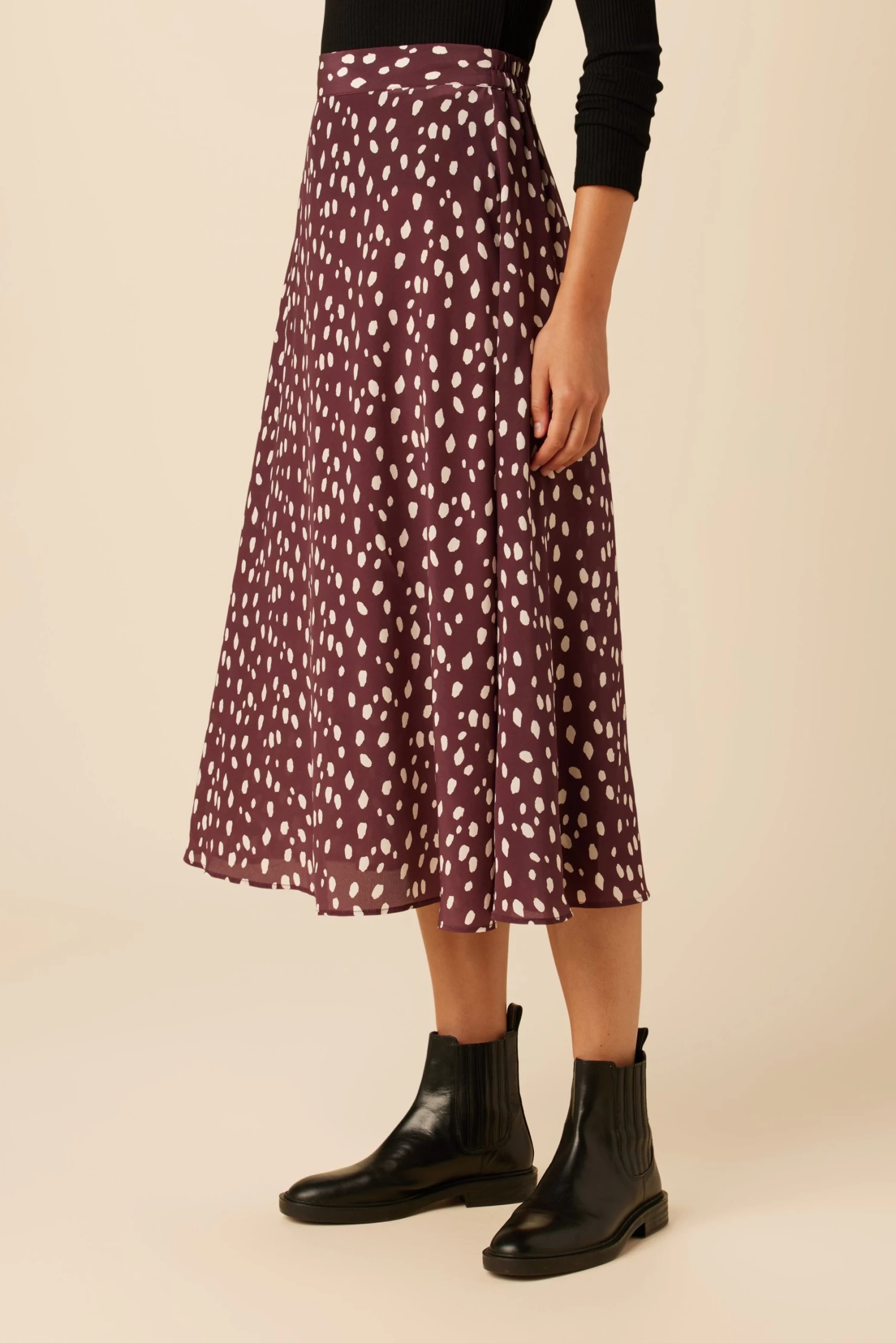 Blaze Washable Silk Skirt - Pebble Dot Plum 2 Blaze Washable Silk Skirt - Pebble Dot Plum - Image 2