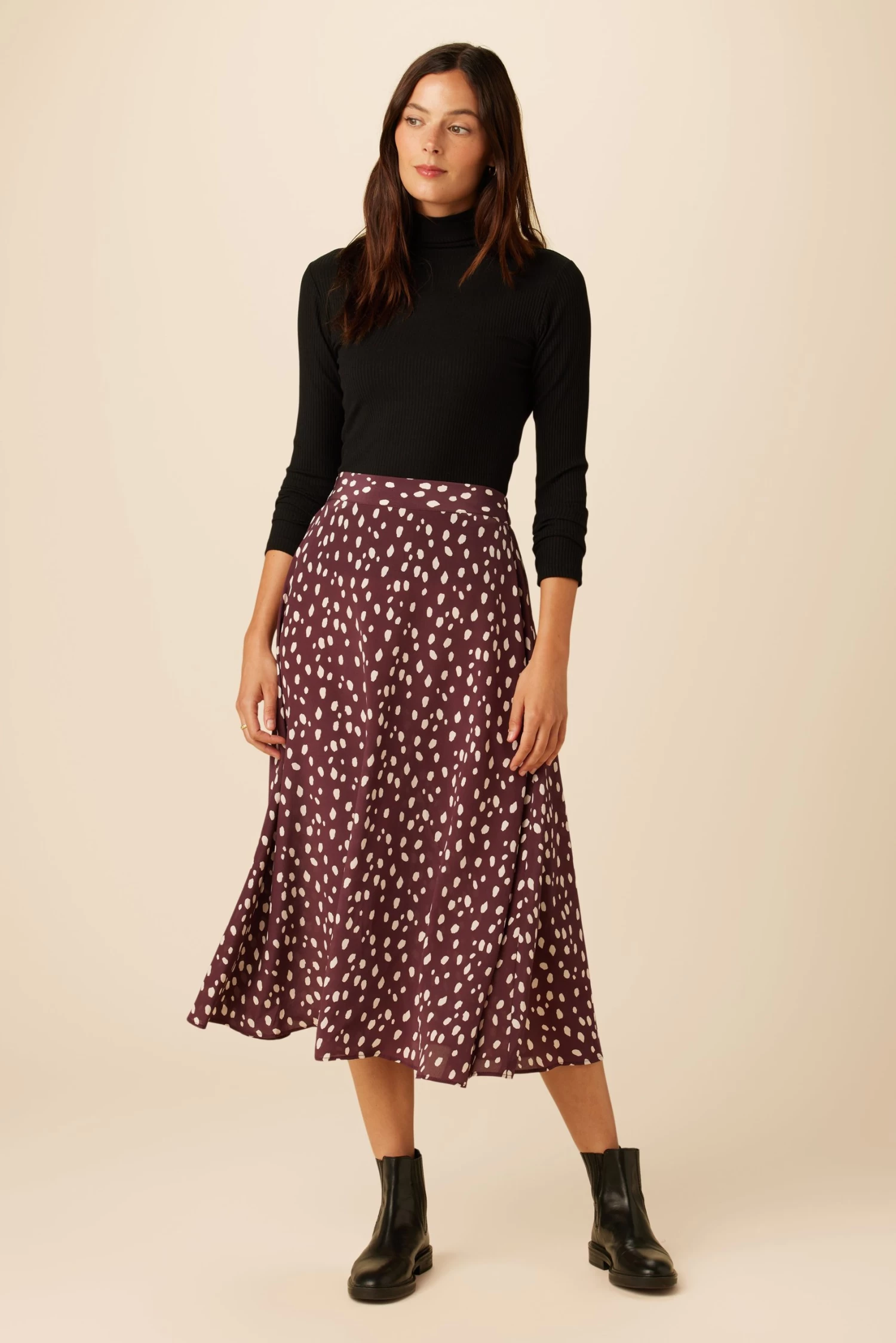 Blaze Washable Silk Skirt - Pebble Dot Plum 4 Blaze Washable Silk Skirt - Pebble Dot Plum - Image 4