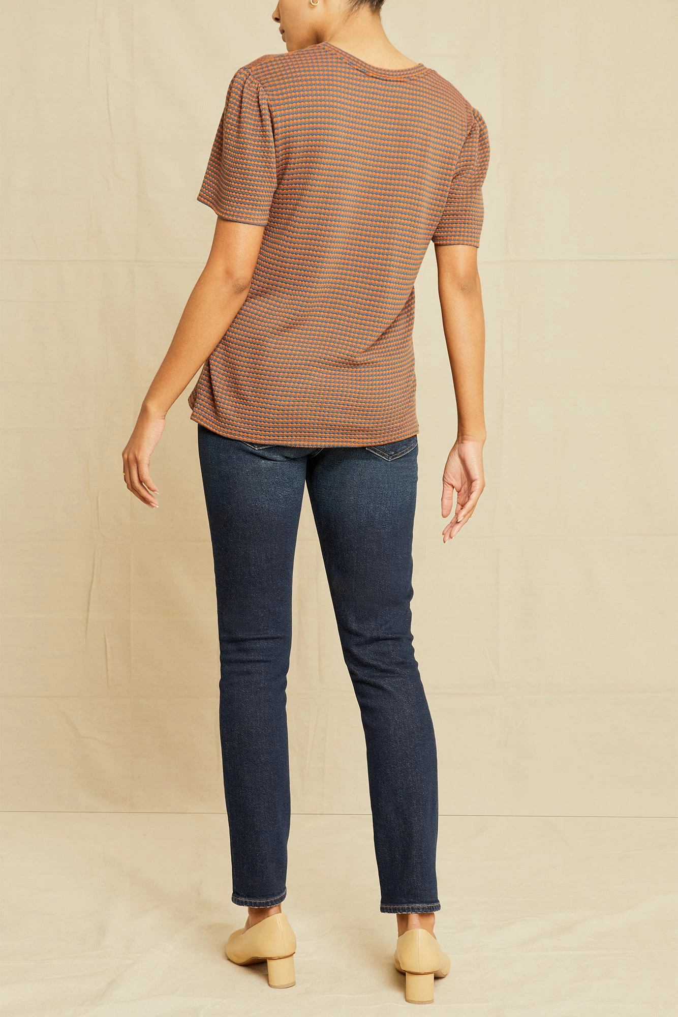Odilia Scallop Knit Tee - Azure Umber Stripe 4 Odilia Scallop Knit Tee - Azure Umber Stripe - Image 4