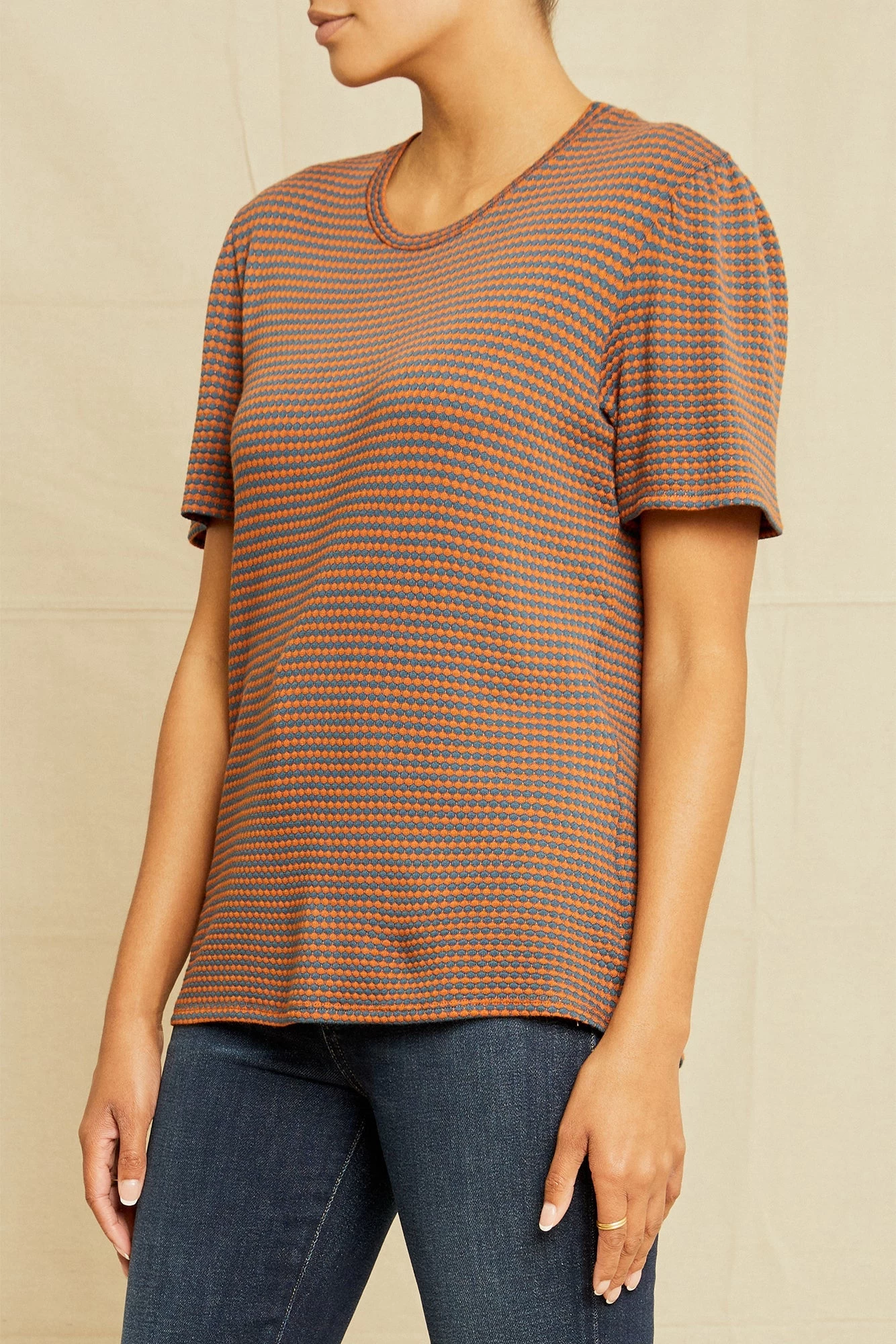 Odilia Scallop Knit Tee - Azure Umber Stripe 2 Odilia Scallop Knit Tee - Azure Umber Stripe - Image 2