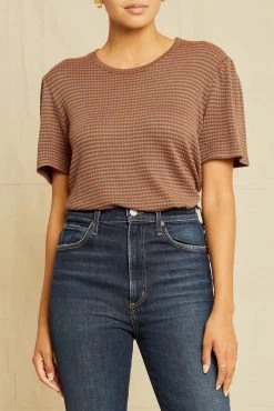 Odilia Scallop Knit Tee - Azure Umber Stripe