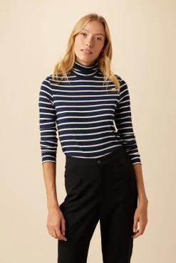 Flannery Dream Knit Turtleneck - Basque Stripe