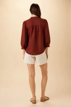 Charlotte 3/4 Sleeve Ramie Viscose Blouse - Rust -Vibe Wardrobe Shop 26 10200 Charlotte Ramie Rust 3