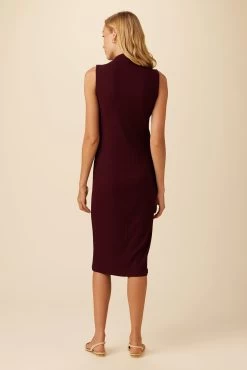Lux Paris Rib Midi Dress - Plum -Vibe Wardrobe Shop 3002R1 SL Lux Plum 3