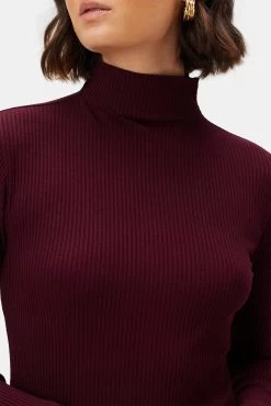 Lux Paris Rib Turtleneck - Plum