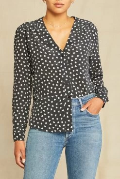 Kaya Washable Silk Blouse - Heart Black Ivory Print