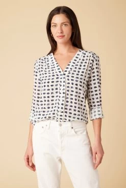 Kaya Washable Silk Blouse - Squared Up White