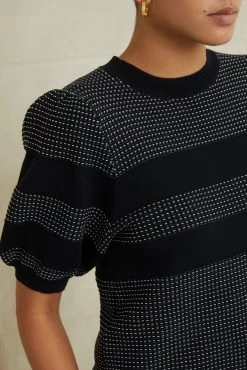 Liza Organic Cotton Sweater - Black And Ivory -Vibe Wardrobe Shop 9666LizaBlackTextureStripe 3108 web a075f6fa 9bba 4ecc b367 e86dddaffcc8