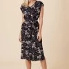 Cindra Washable Silk Midi Dress - French Jardin Black