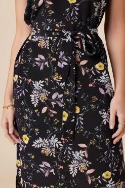 Cindra Washable Silk Midi Dress - French Jardin Black -Vibe Wardrobe Shop 9674R1 Cindra French Jardin Black 4