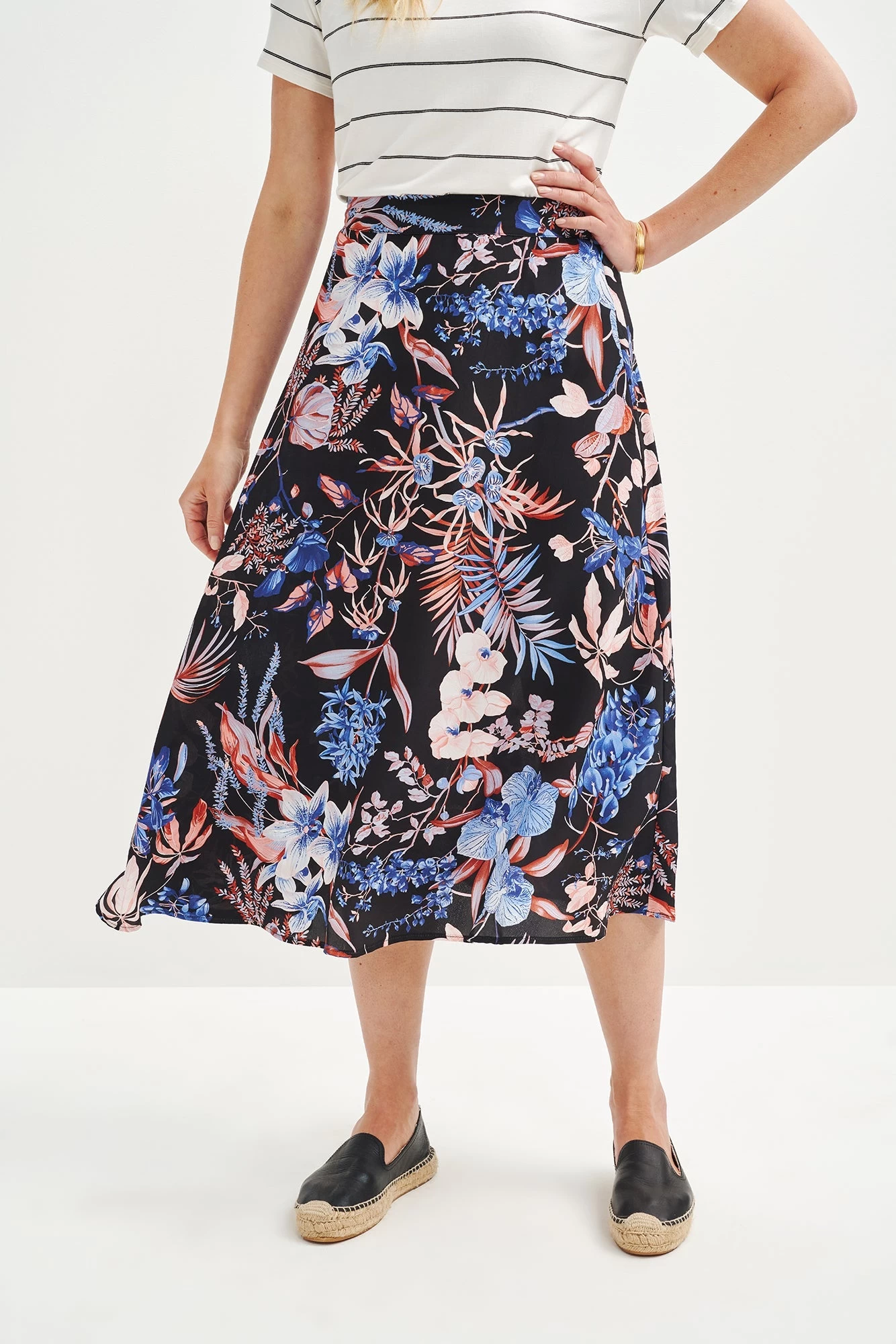 Blaze Washable Silk Skirt - Saint Barts Black Floral 1 Blaze Washable Silk Skirt - Saint Barts Black Floral