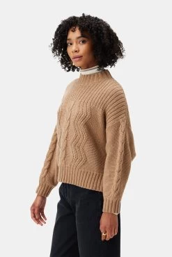 Cameryn Cable Knit Wool Sweater - Camel -Vibe Wardrobe Shop Cameryn Sweater Camel 2