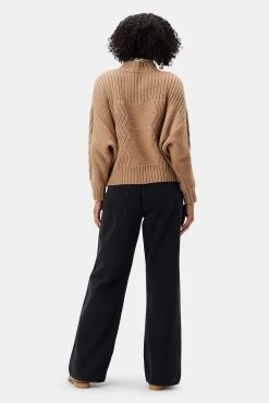 Cameryn Cable Knit Wool Sweater - Camel -Vibe Wardrobe Shop Cameryn Sweater Camel 3