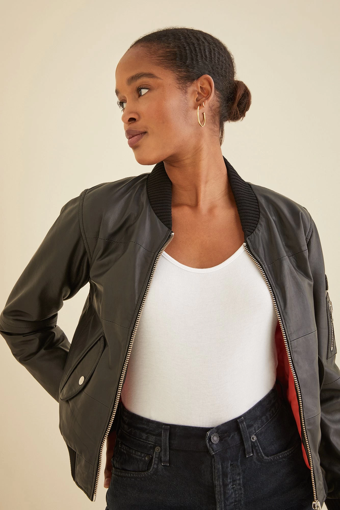 Deadwood Combo Black Leather Bomber Jacket 3 Deadwood Combo Black Leather Bomber Jacket - Image 3