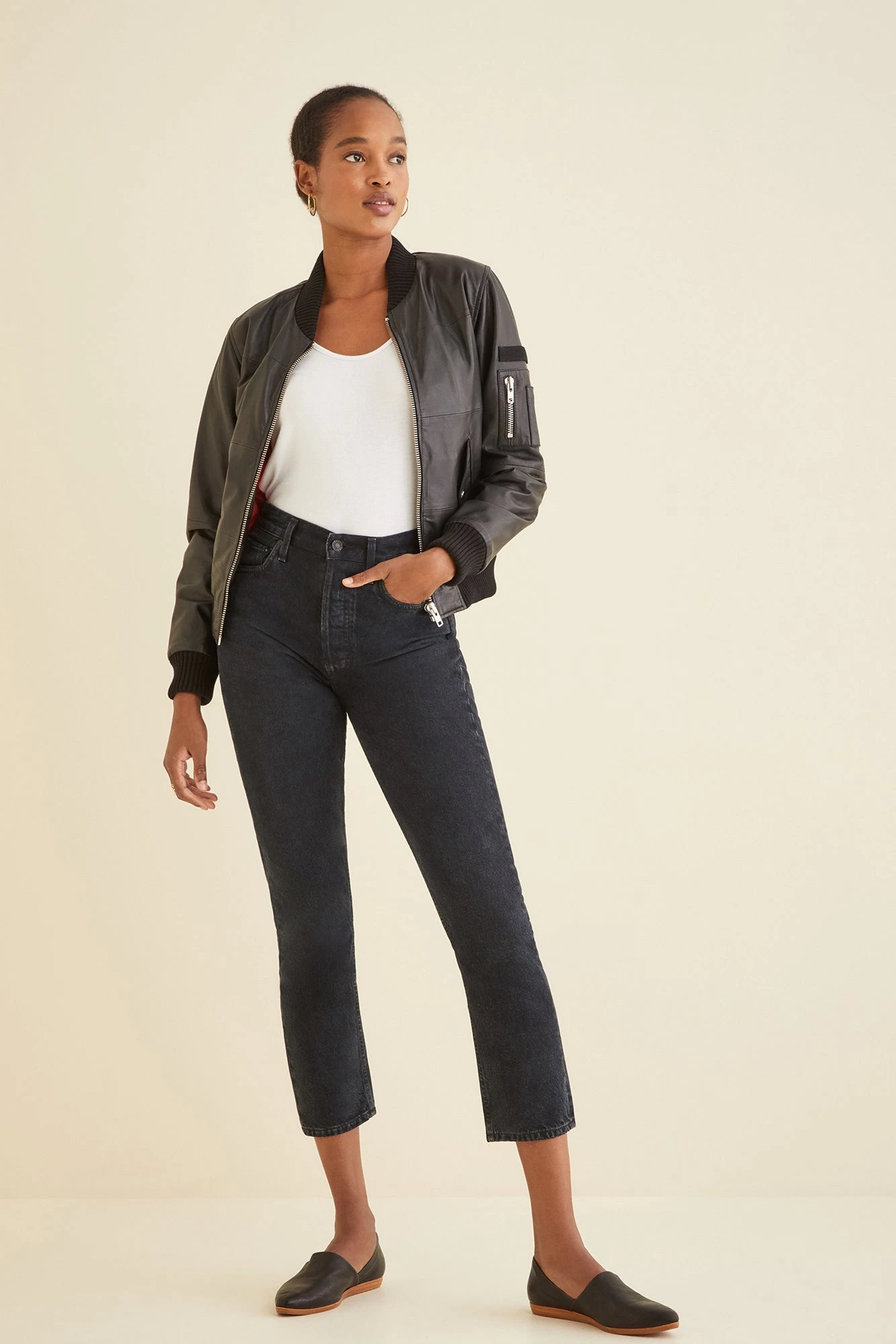 Deadwood Combo Black Leather Bomber Jacket 2 Deadwood Combo Black Leather Bomber Jacket - Image 2