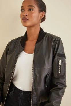 Deadwood Combo Black Leather Bomber Jacket 10 Deadwood Combo Black Leather Bomber Jacket -Vibe Wardrobe Shop DEADWOOD Combo Bomber Jacket Black 3491 web