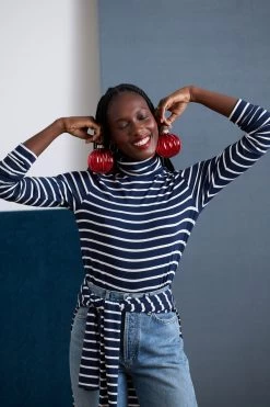 Flannery Dream Knit Turtleneck - Basque Stripe -Vibe Wardrobe Shop Flannery Stripe Harbour Stripe Basque 1215